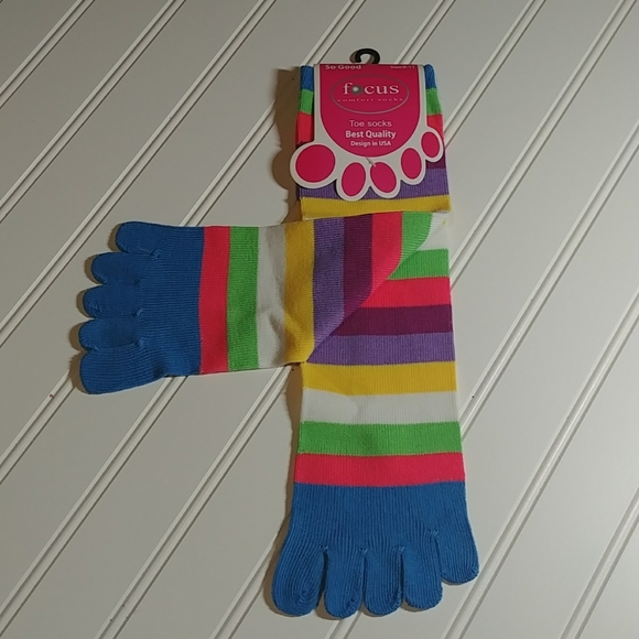 Focus Blue Rainbow Striped Toe Socks - Picture 2 of 8